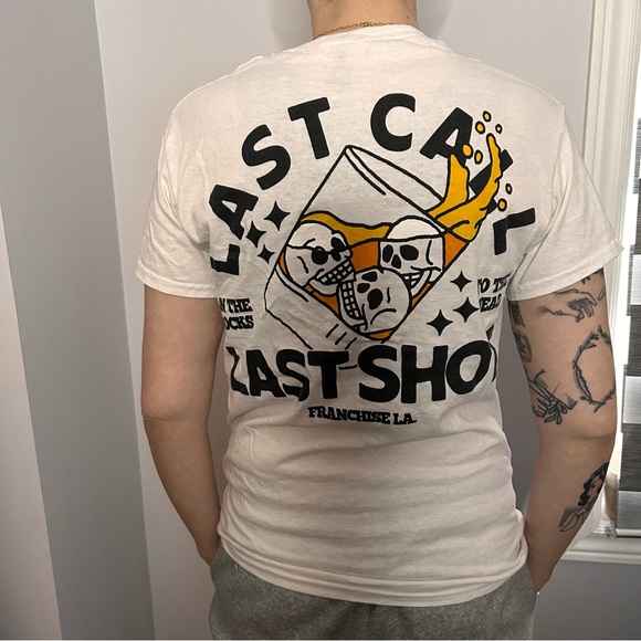 Franchise LA men’s shirt small white with skeletons and drinking - Picture 3 of 5
